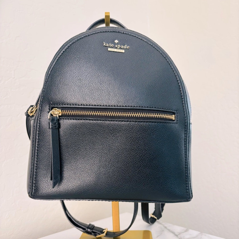 Kate Spade New York Black Leather Mini Backpack | Pebbled Leather | Gold Hardwar
